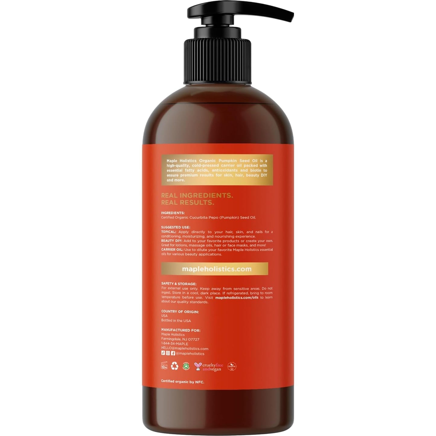 Pumpkin Seed Oil Organic Certified - 100% Pure Organic Pumpkin Seed Oil for Hair and Anti Aging Face Oil - USDA Organic Hair Oil for Dry Hair and Volume - Virgin Cold Pressed & Unrefined (16oz)