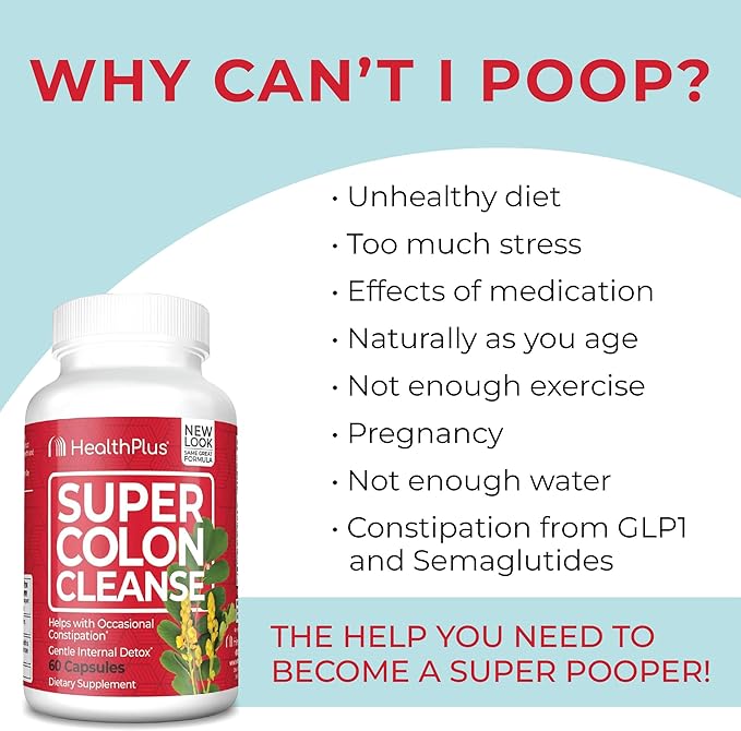 Health Plus Super Colon Cleanse 120 Day Supply of Gentle Gut Cleanse Detox, Psyllium Husk, Probiotics for Constipation Relief & Digestive Support, 480 Capsules