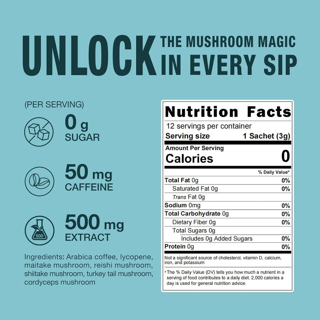 ECO-TASTE Mushroom Coffee Mix, Designed for Immunity with Lycopene, Maitake, Reishi Mushroom – 12 Sachets