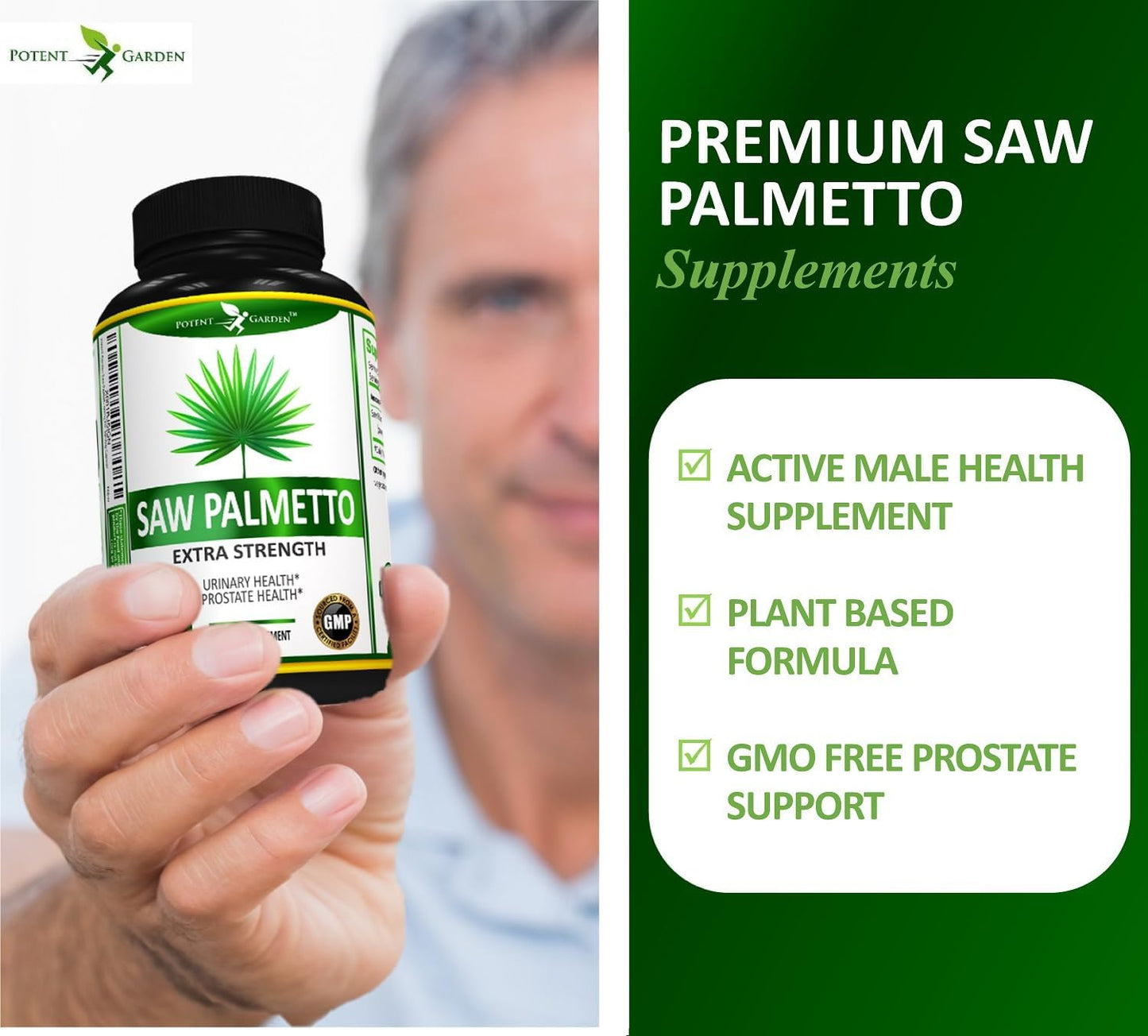 Potent Garden Saw Palmetto 500 mg - Prostate Supplements for Men - Supports Healthy Urination Frequency & Flow - Non GMO, 100 Saw Palmetto Capsules