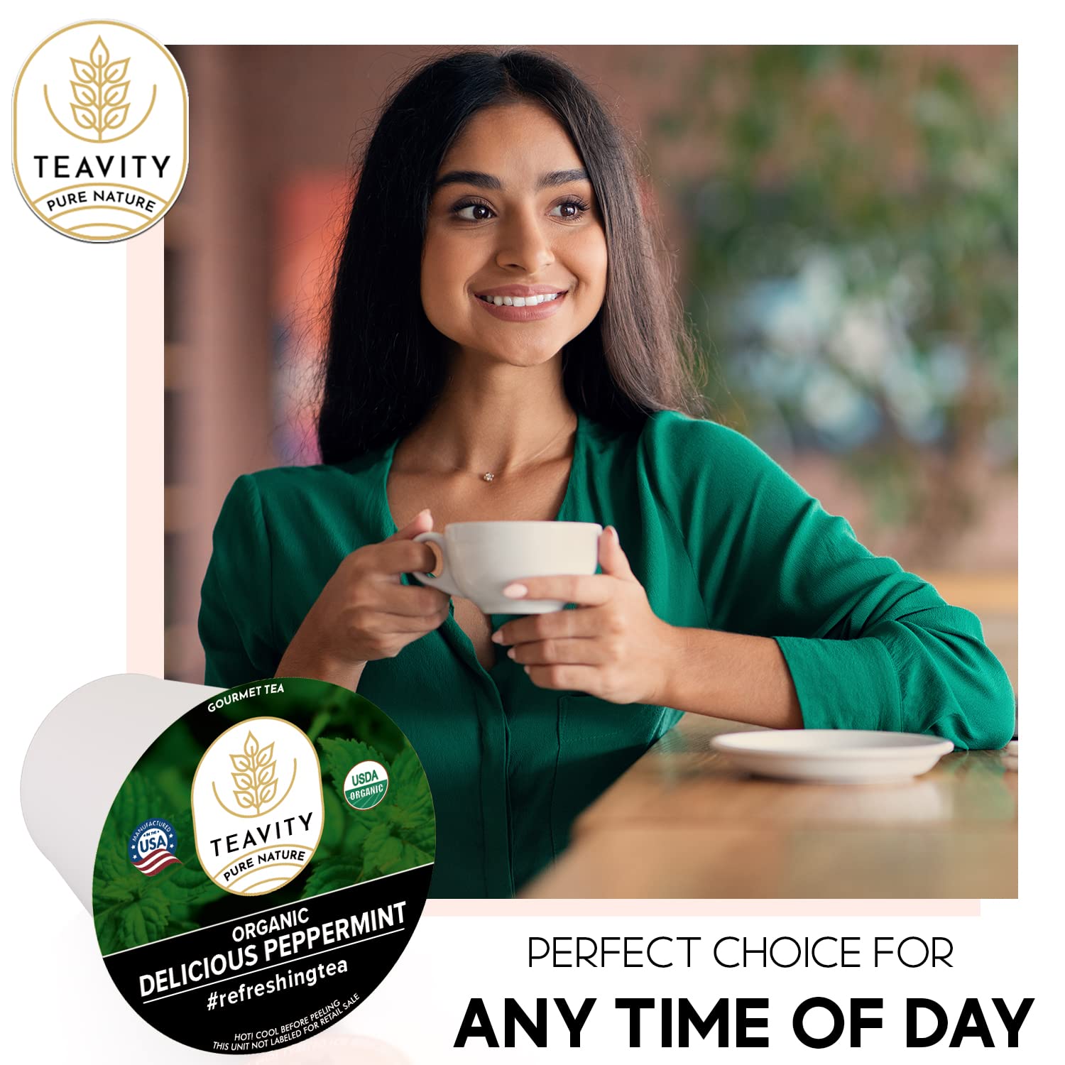 Organic Peppermint Tea Pods for Keurig - Decaf Tea by Teavity (12 Tea Pods)