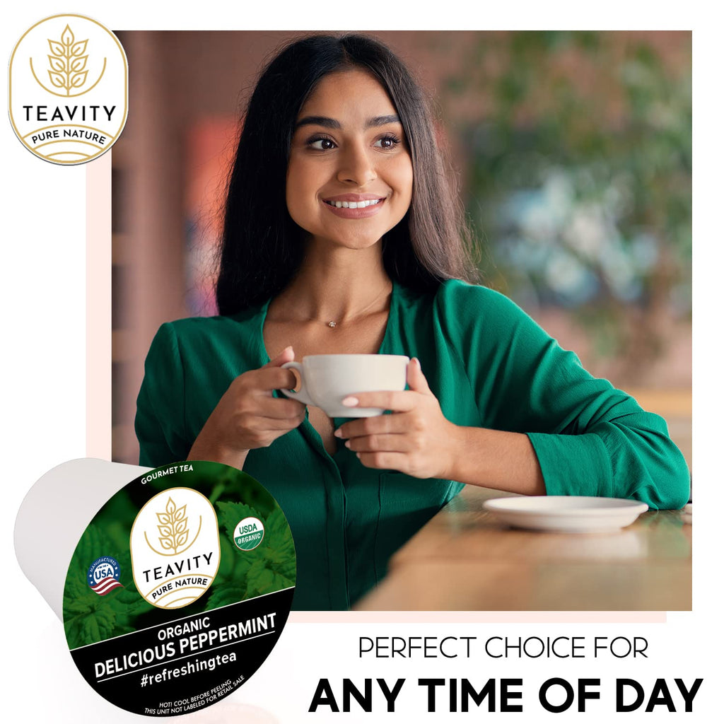 Organic Peppermint Tea Pods for Keurig - Decaf Tea - by Teavity (24 Tea Pods)