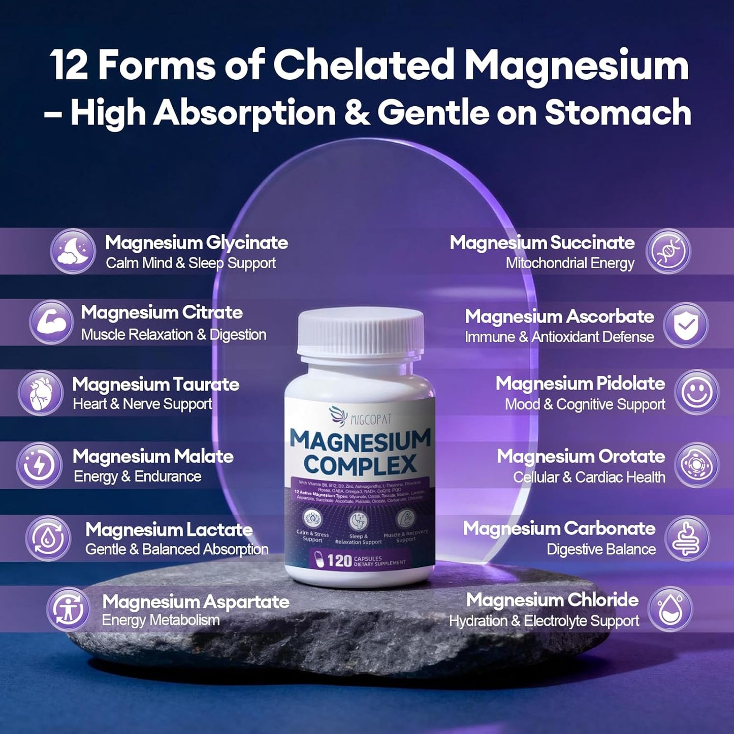 Magnesium Complex with Ashwagandha, L-Theanine & NAD+ | 24-in-1 Chelated Blend with Glycinate, Malate, Citrate & More | Supports Calm, Energy, Muscle & Sleep | Non-GMO, 120 Vegan Capsules