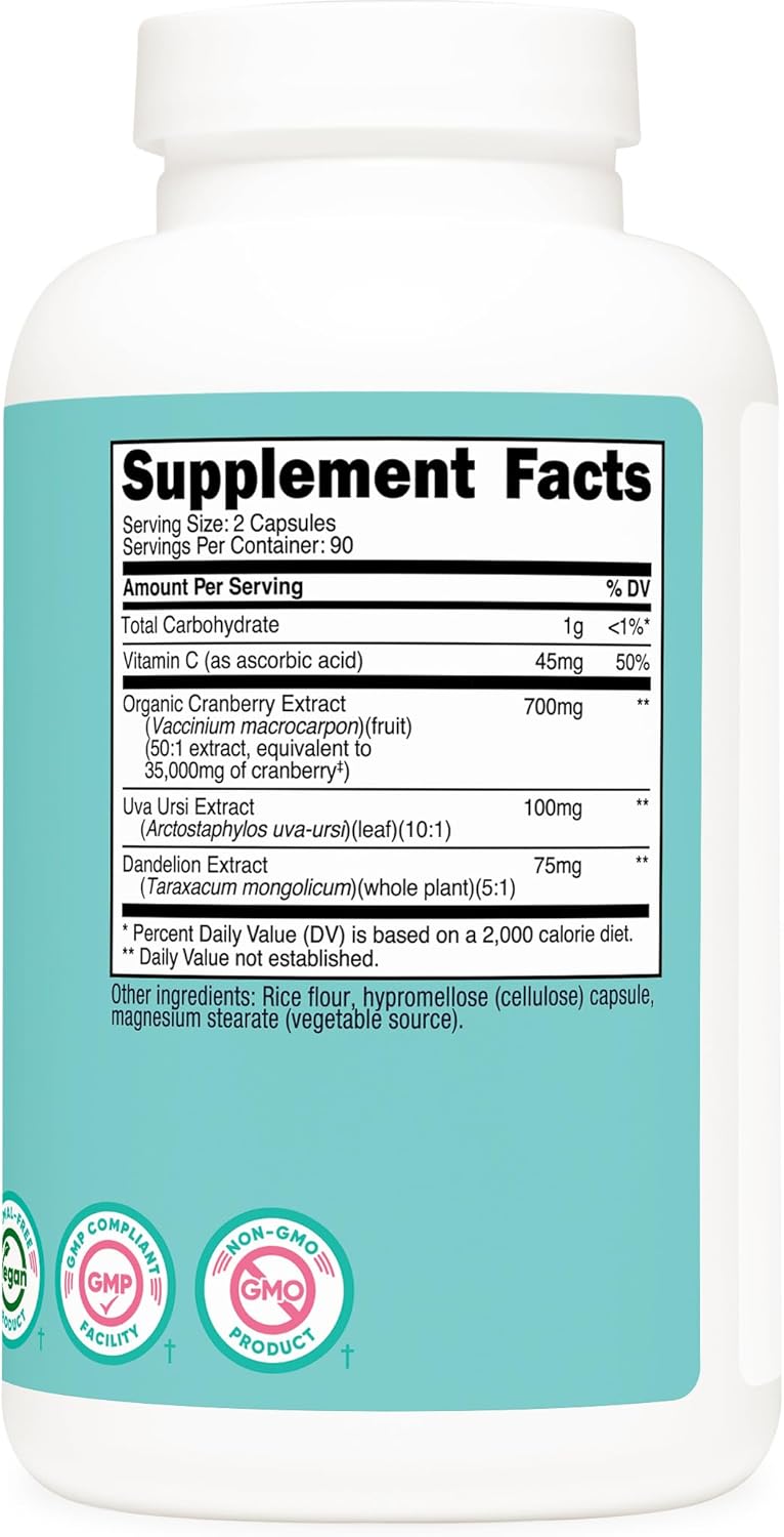 Nutricost Cranberry Extract for Women (35,000mg Equivalent),180 Capsules - with Vitamin C, Uva Ursi & Dandelion Root Extract - Non-GMO & Gluten Free Health Supplement