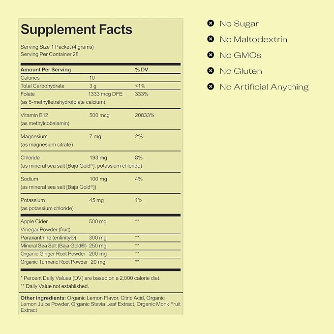 Foreign Waters Energy Drink, Lemonade Electrolyte Drink Mix, Zero Caffeine, 28 Sachets