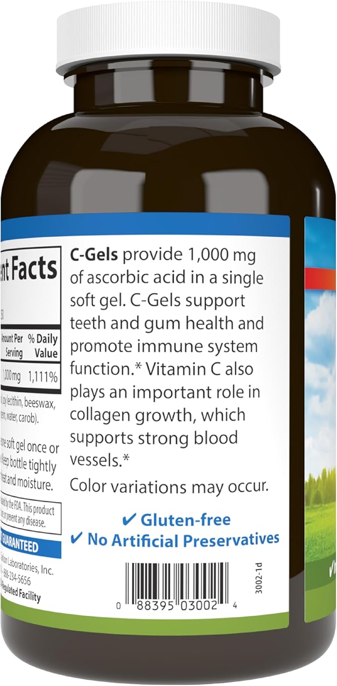 Carlson - C-Gels, 1000mg, Vitamin C Softgels, Immune Support & Heart Health, Vitamin C Softgels, Antioxidant, Vitamin C Supplement, 250 Softgels