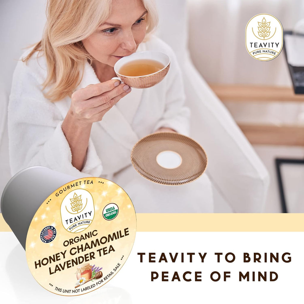 Organic Chamomile and Lavender Tea Pods for Keurig - Decaf Herbal Tea for Keurig K Cups - Honey Chamomile Lavender by Teavity (12 Tea Pods)