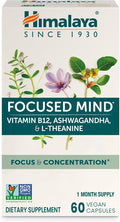 Himalaya Focused Mind Supplement, with Ashwagandha, Bacopa & L-Theanine for Attention, Focus and Energy Support, 60 Vegan Capsules, Gluten Free, 1 Month Supply