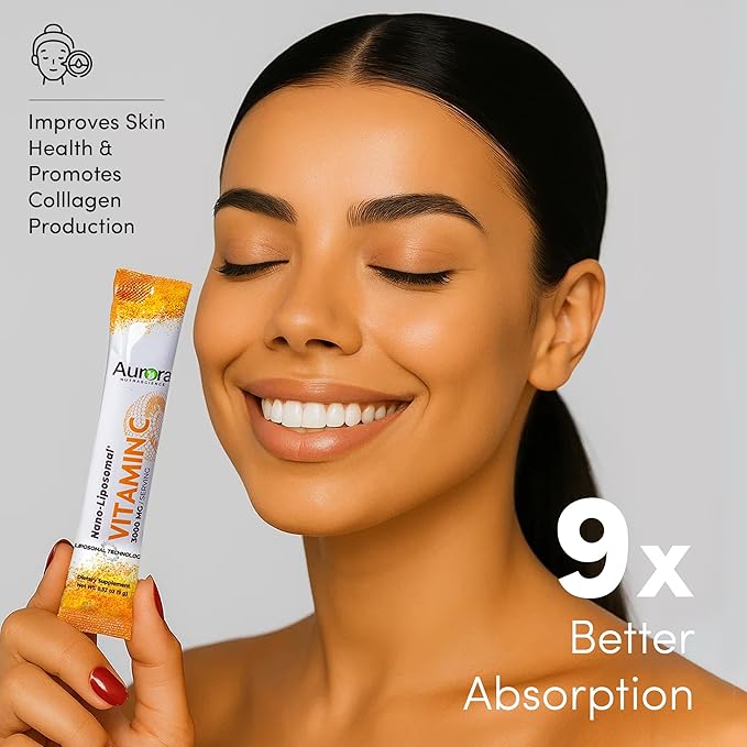 Vida Lifescience Aurora Nutrascience Nano-Pack Liposomal Vitamin C Powder Drink Mix, Immune Support, High Strength 3,000 mg Per Serving, 30 Single Serve Packets, Orange