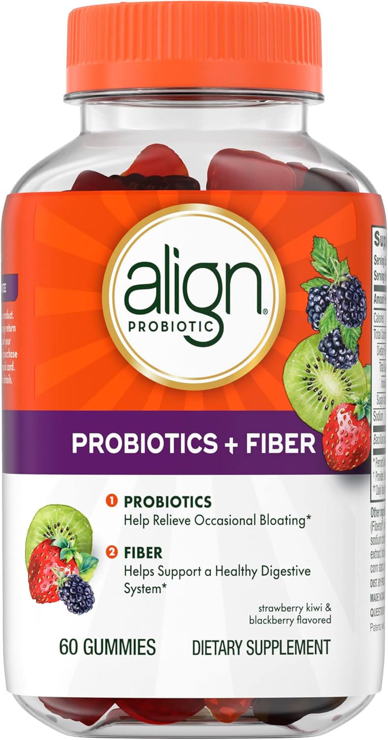 Align Probiotic, Probiotics + Fiber, Probiotics Help Relieve Occasional Bloating*, Fiber Helps Support a Healthy Digestive System*, #1 Doctor Recommended Probiotic Brand‡, 60 Gummies