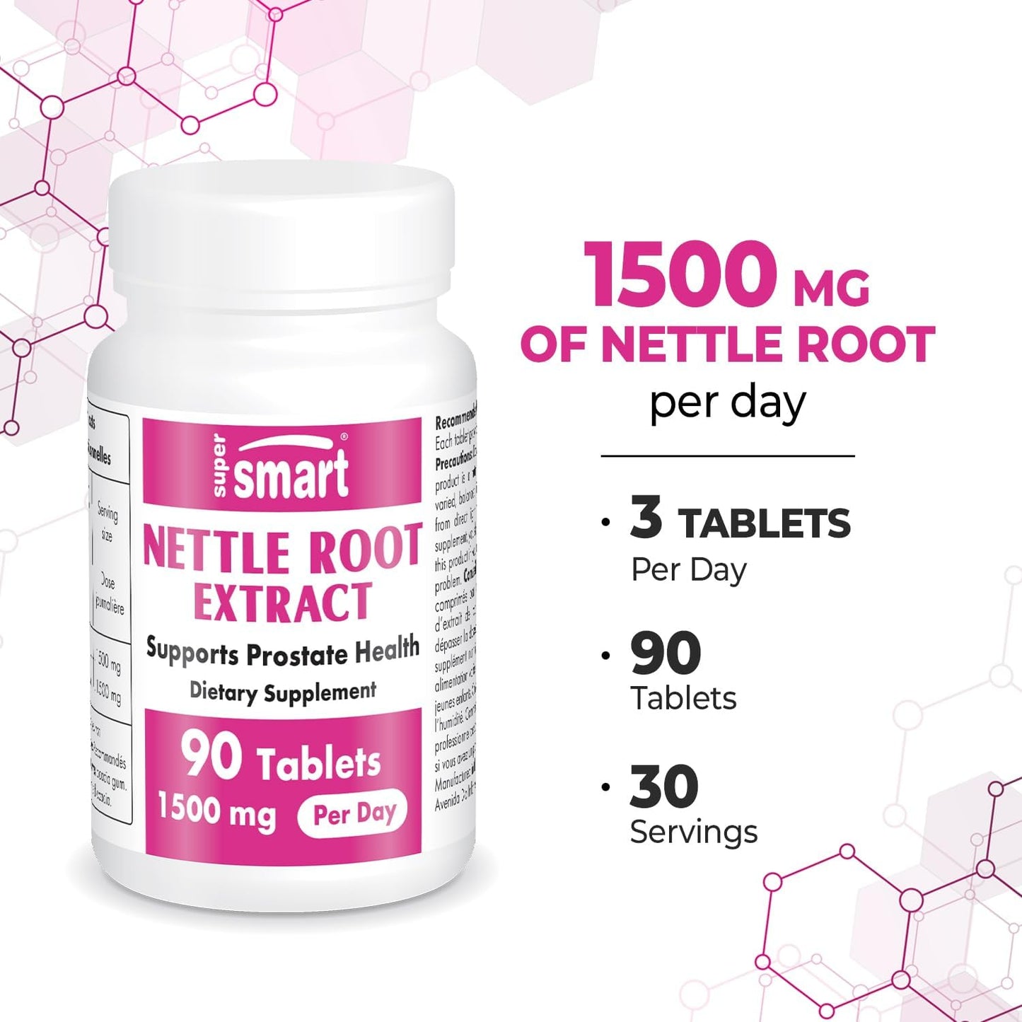 Supersmart - Nettle Root Extract 1500 mg Per Day - Extract of Stinging Nettle Root - Support Healthy Urinary Tract - Prostate Supplements for Men | Non-GMO - 90 Tablets.