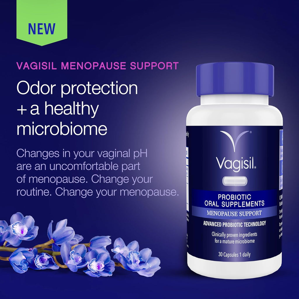 Vagisil Menopause Support Probiotic Supplement, Clinically Proven Ingredients with D-Mannose and LactoCran, Clean Formula for Mature Women, Non-GMO, Dairy-Free, 30 Capsules