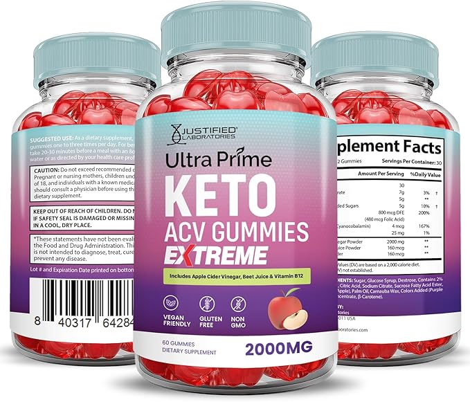 (10 Pack) Ultra Prime Keto ACV Gummies Extreme 2000MG UltraPrime Keto Gummies Apple Cider Vinegar Formulated with Pomegranate Beet Juice Powder B12 Vegan Non GMO 600 Gummys