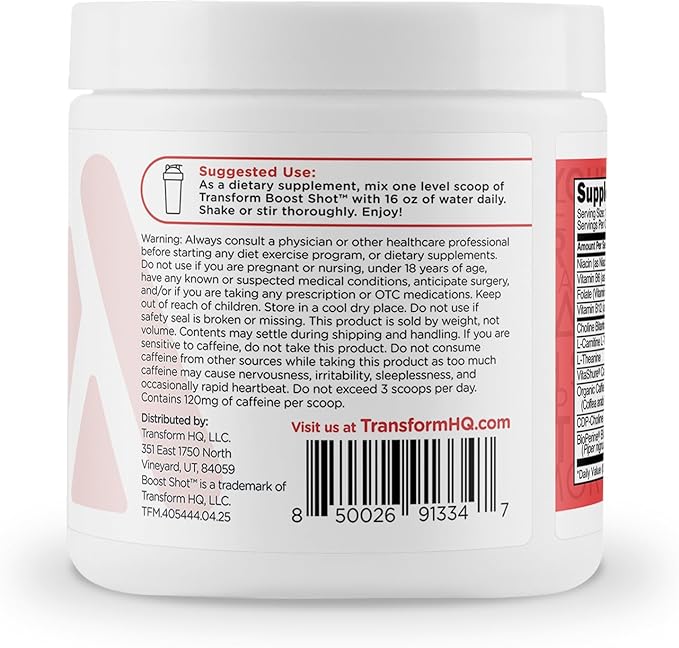TransformHQ Energy & Focus Powder (Fruit Punch) - Boost Shot Clean Energy Drink Mix - Sugar Free - Non-GMO, Gluten-Free - 28 Servings