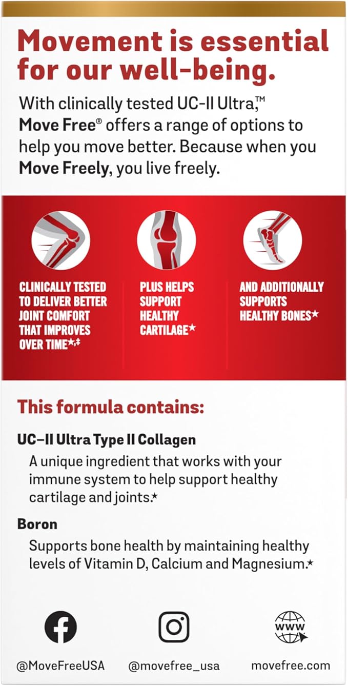 Move Free Ultra Triple Action Joint Support Supplement - Type II Collagen Boron & Hyaluronic Acid - Supports Joint Comfort, Cartiliage & Bones in 1 Tiny Pill Per Day, 30 Tablets (30 servings)*