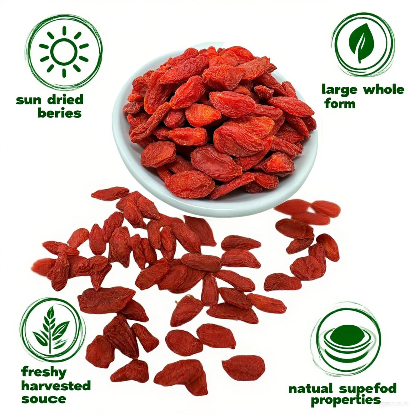 DABC OAK LAND Goji Berries, Wolfberry Premium Large Berry Form 5A Wolfberry 100% Natural Sun-Dried Whole Fruit, S Great Flavor for Soup Drinks, Snacks, Beverages 8OZ/Bag XXXL