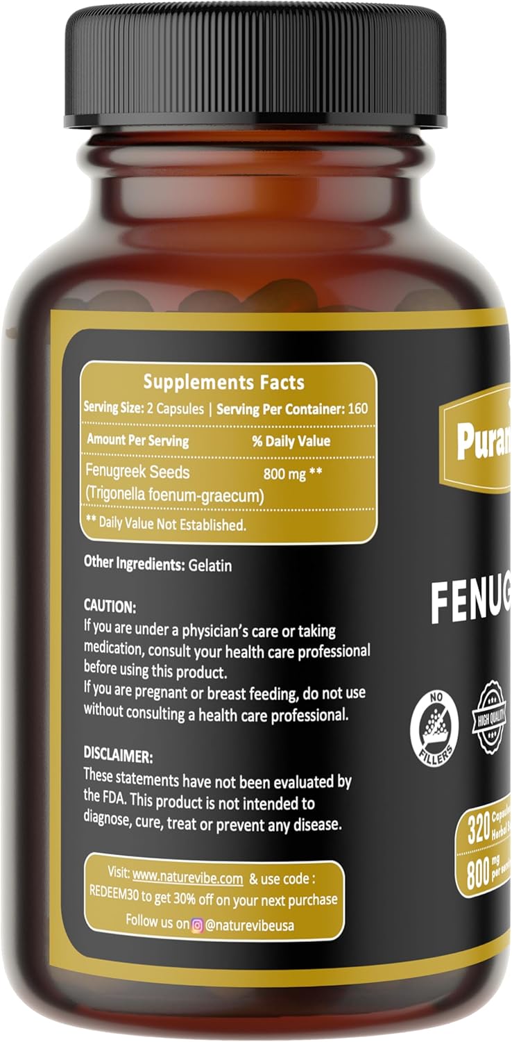 Fenugreek Premium 320 Capsules Non GMO and Gluten Free | Herbal Supplement | 800 mg Per Serving | Made with 100% Pure Herb Fenugreek Seed Powder (Trigonella foenum-graecum)