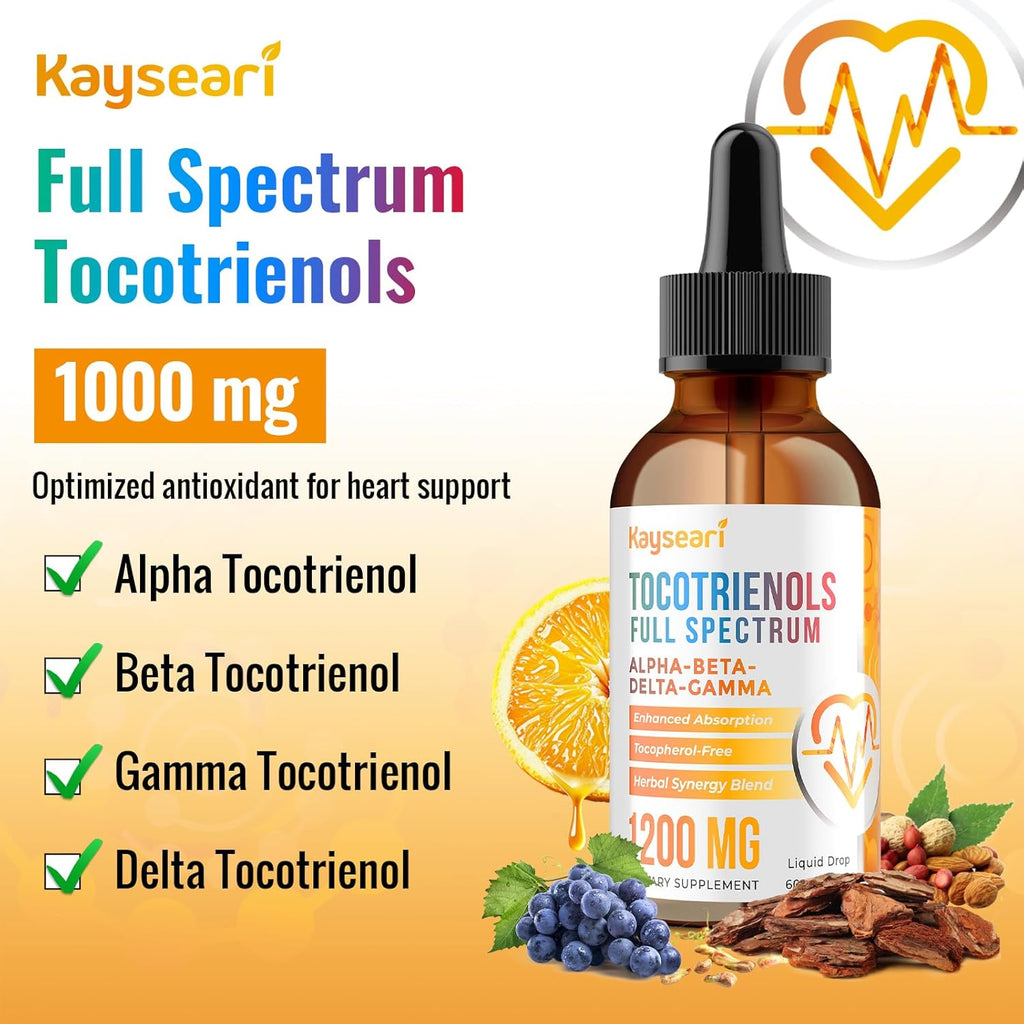 Full Spectrum of Tocotrienols Supplement 1200mg- Tocotrienol Vitamin E Liquid,Tocopherol-Free - Superior Antioxidant Blend - Higher Absorption - 2 Pack