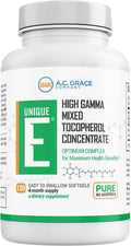 A.C. Grace Company UNIQUE E Mixed Tocopherols 120 Soft Gels, Supports Healthy Brain Function, General Health, and Aging Support, All-Natural Vitamin E and Kosher