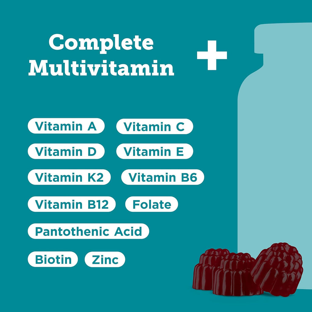 Hyland's Kids Multivitamin + Brain & Eye Health, Sugar Free Natural Mixed Berry Flavored Gummies with Choline, Lutein & Omegas, 60ct Bottle