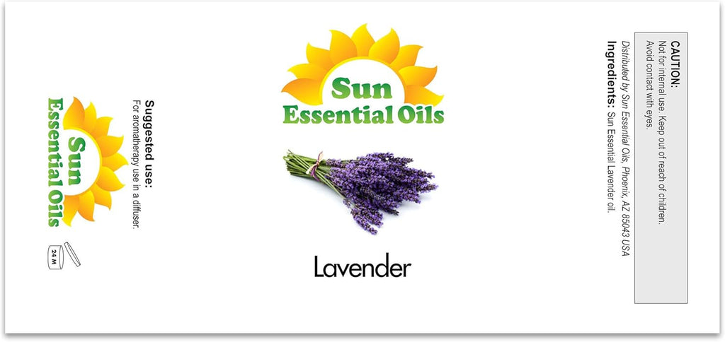 Sun Essential Oil - Lavender Essential Oil 4 oz (118 ml) with Dropper for Diffuser, Humidifier, Skin, Aromatherapy Massage, Scented for Soap & Candle Making at Home, Calming Aroma for Sleep