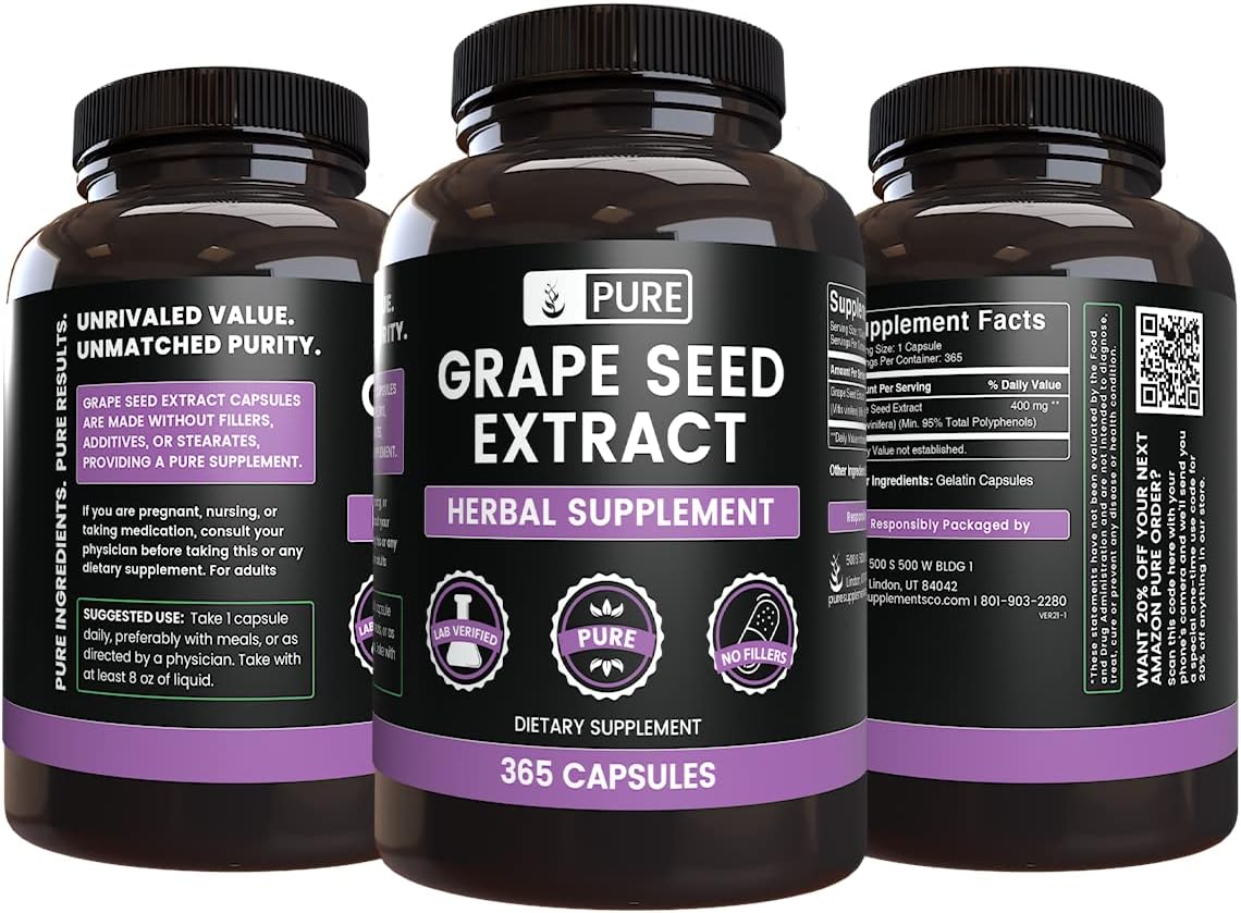 Pure Original Ingredients Grape Seed Extract (365 Capsules) No Magnesium Or Rice Fillers, Always Pure, Lab Verified