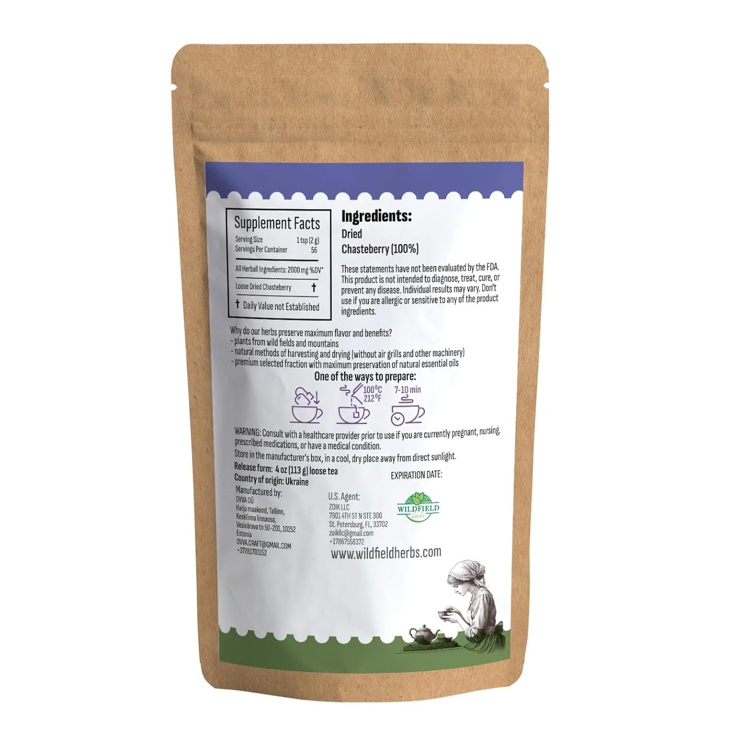 4 oz. Chaste Tree Berry Сhasteberry Tea Chaste Tree Berry Tea Herb (Vitex Agnus-Castus) - 113g Herbal Vitex Sauzgatillo