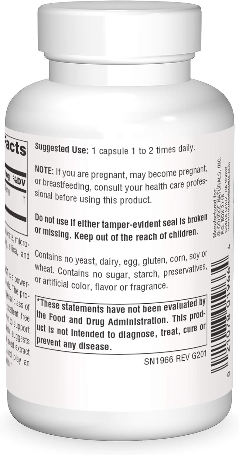 Source Naturals Grape Seed Extract, Proanthodyn 100 mg Antioxidant Protection & Supports Healthy Aging Brain - 120 Capsules