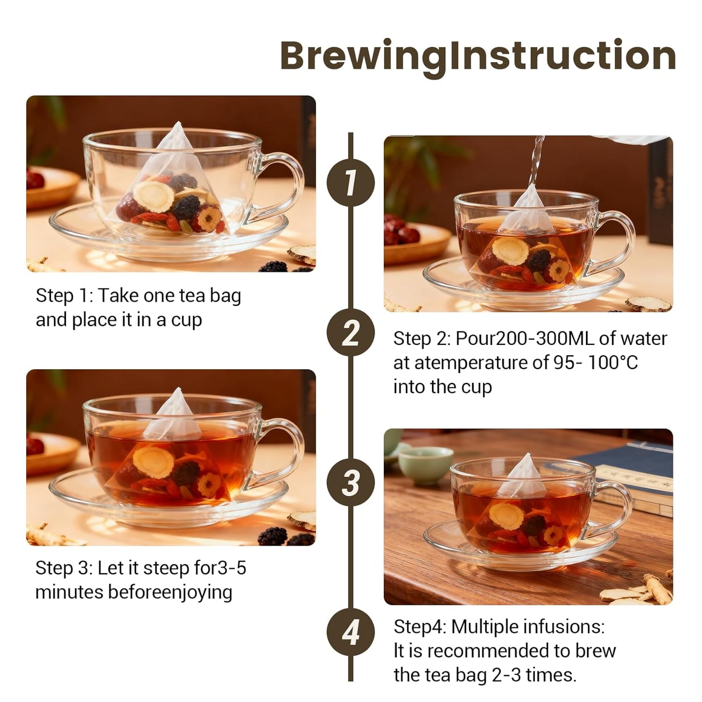 EverEra Ginseng Five Treasures Kidney Tea, Natural Organic Chinese Herbal Tea Bags for Men & Women, Kidney Cleanse Detox Tea with 5 Ingredients Formula (125g/5g x25pcs)