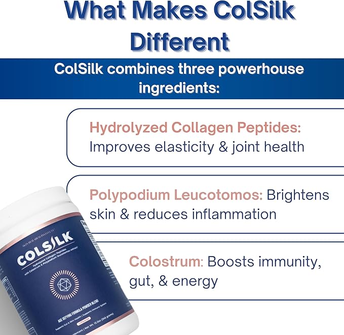 SRILabs ColSilk Unflavored Hydrolyzed Collagen Powder with Colostrum and Polypodium - Skin, Hair, Nails, Gut Health and Joint Support - One Scoop Daily | 1 Month Supply