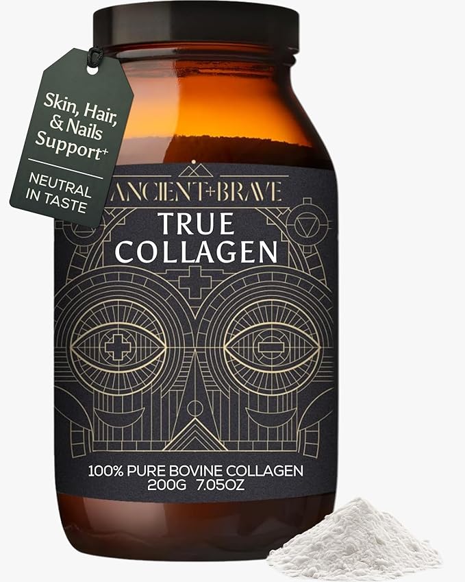 Ancient + Brave True Collagen Powder 7.05oz (Ap 33 Servings), EU Grass Fed Collagen Peptides, Highly Absorbable Protein Powder, Supplements for Women, Supplement for Hair, Skin and Nails