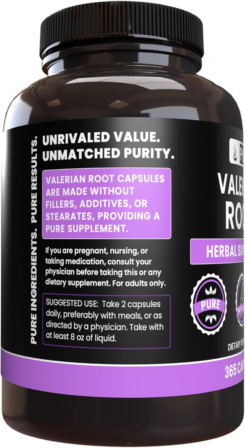 PURE ORIGINAL INGREDIENTS Valerian Root (365 Capsules) No Magnesium Or Rice Fillers, Always Pure, Lab Verified