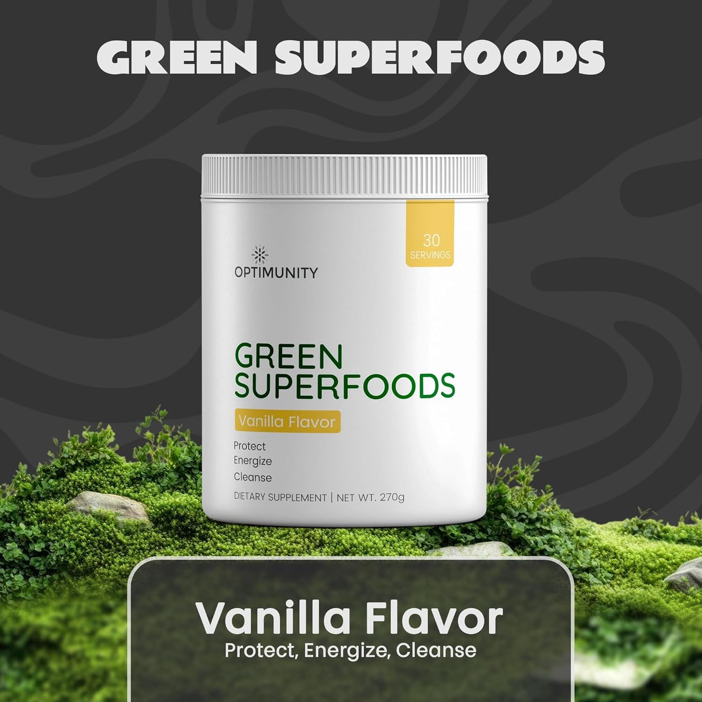 Green Superfoods Powder - Unflavored – Organic Greens Blend with Spirulina, Probiotics & Digestive Enzymes – Detox, Immune & Gut Health Support – 30 Servings (30 Servings, Vanilla)