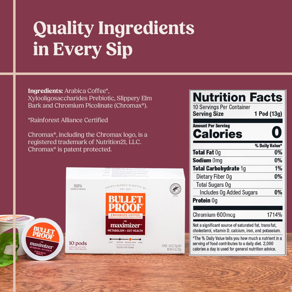 Bulletproof The Maximizer Single-Serve Coffee Pods, 10 Count, Clean Coffee with Prebiotics, Metabolism and Gut Health Support, Packaging May Vary