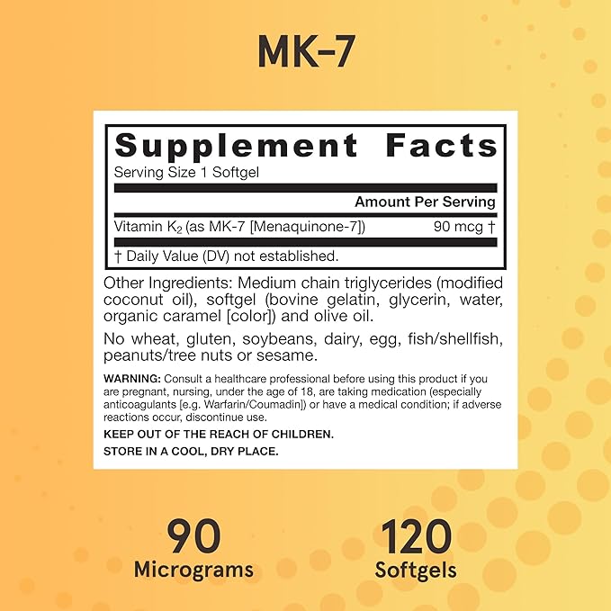 Jarrow Formulas MK-7 90mcg-Bioactive Form of VIT K2-120 Servings(Softgels)-for Bone & CV Health-VIT K2 MK-7 Dietary Supp-K2 VIT Supp MK-7-Gluten Free,12 Pack