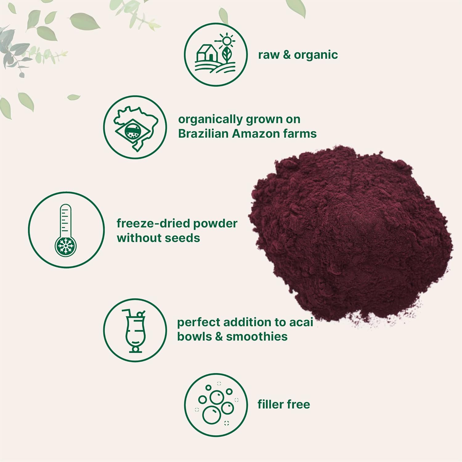 Organic Acai Powder, 8oz | 100% Natural Fruit Powder | Freeze-Dried Brazilian Wildberry Source | No Sugar & Additives | Great Flavor for Drinks, Smoothie, & Beverages | Non-GMO & Vegan Friendly