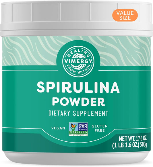 Vimergy Spirulina Powder, 166 Servings – Value Size – Greens Powder – Nutrient Dense Blue-Green Algae Superfood for Smoothies & Juices – Immune Support - Non-GMO, Gluten-Free, Vegan & Paleo - 500g