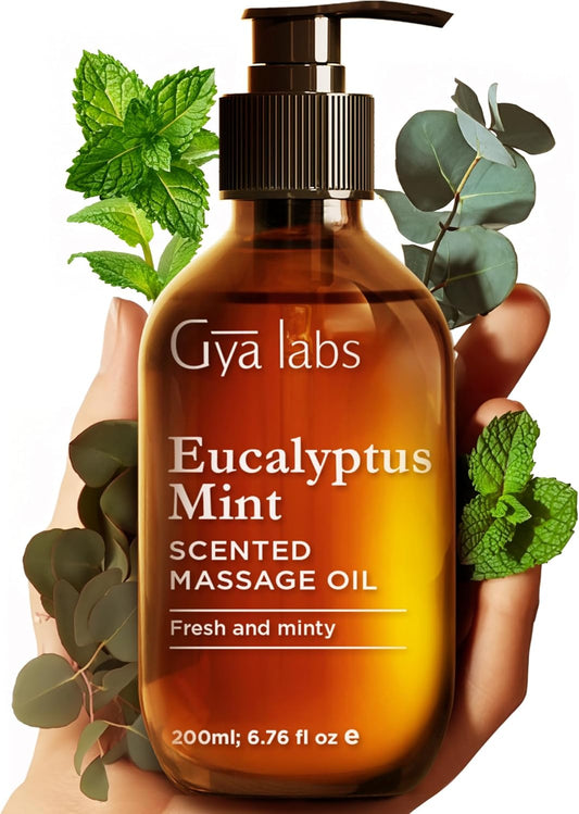 Gya Labs Eucalyptus Mint Massage Oil - 6.76 Fl Oz - Non-Greasy Formula for Sore Muscles, Deep Relaxation & All Skin Types - Suitable for Men & Women