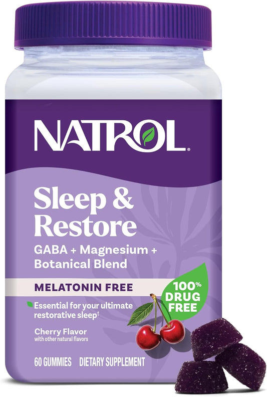 Natrol Sleep & Restore Magnesium Glycinate Blend Gummies, Magnesium for Sleep Aids for Adults, Melatonin-Free, Cherry Flavored, 30 Day Supply