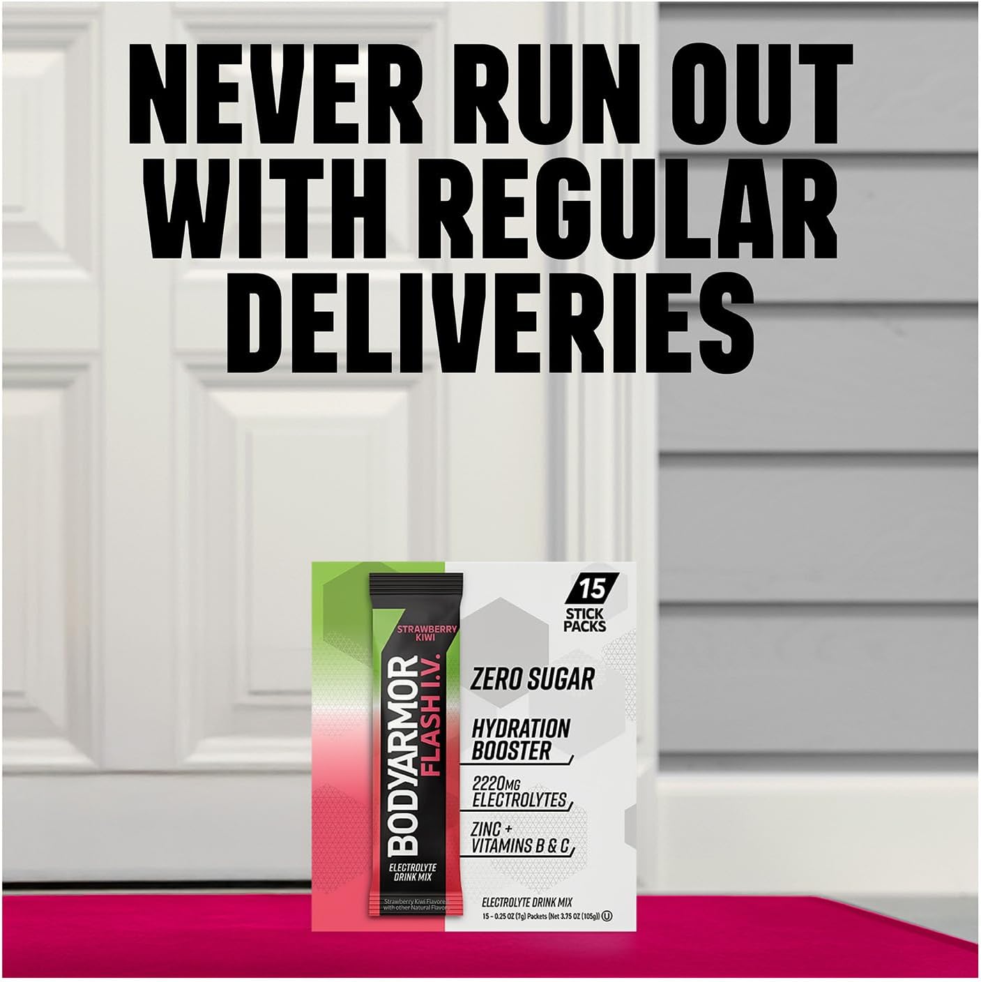 BODYARMOR Caffeinated Flash I.V. Electrolyte Packets Blue Raspberry - Zero Sugar Energy Drink Mix, Single Serve Packs, Hydration for Pre Workout, Travel Essentials, Active Lifestyle (6 Count)