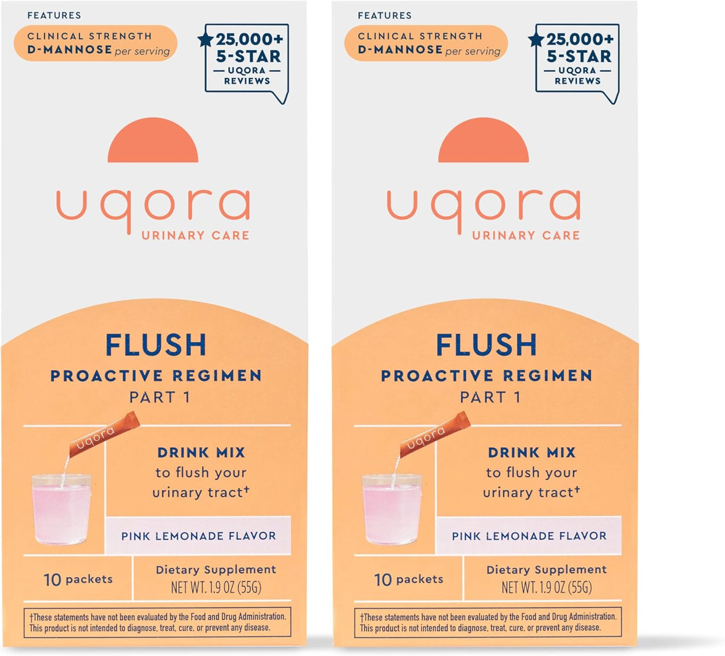 Uqora Flush - Urinary Tract* with D-Mannose, Vitamin C, Vitamin B6, Potassium, Magnesium & Calcium - Gluten-Free & Vegan - Pink Lemonade Flavor - 20 Packets (2 Pack)