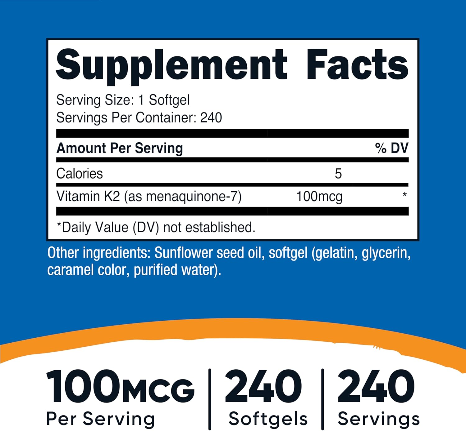 Nutricost Vitamin K2 MK-7 100 mcg, 240 Softgels - Gluten Free and Non-GMO MK7