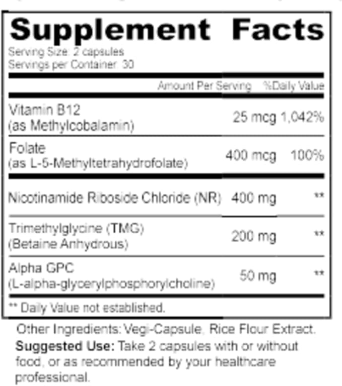 SHED NAD+ Supplement Vitality Complex with Nicotinamide Riboside (NR), Alpha-GPC, TMG & Methylated B Vitamins – Supports Energy, Focus, Cellular Health & Aging – 60 Capsules