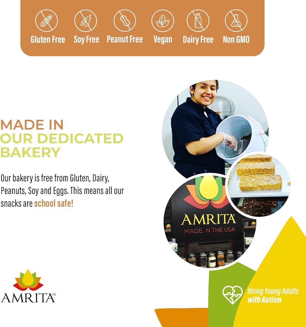 Amrita Nut Free Apple Cinnamon Vegan Protein Bars (12 Count PK of 3) | 11g Plant-Based Protein Bar | Peanut Free, Gluten Free, and Dairy Free | Low Sugar, High Fiber, Healthy School-Safe Snacks