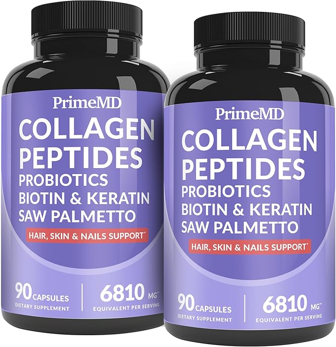 27-in-1 Hair Skin and Nails Vitamins (6810mg) with Biotin 10000mcg - Collagen Supplements for Men and Women - Keratin Supplements with Probiotics and Saw Palmetto, 90ct (2-Pack)