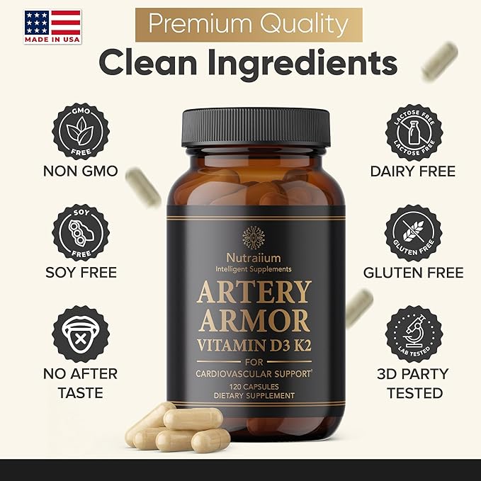 Vitamin D3 K2 Supplement 5000 IU 100 mcg MK7 – High Potency D3+K2 Capsules for Artery Health, Heart Support & Strong Bones Non-GMO Third-Party Tested d3+k2 Vitamin Supplement Artery Armor -120 Count