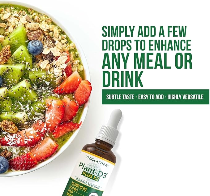 Organic Plant D3 + K2 - 10,000 iu - All-Trans MK7 from MenaQ7 (120 mcg K2)100% Organic & Plant-Based Sublingual D3 Drops (Cholecalciferol), 100% Vegan - Supports Immunity, Bone, Mood & Brain (2 Pack)