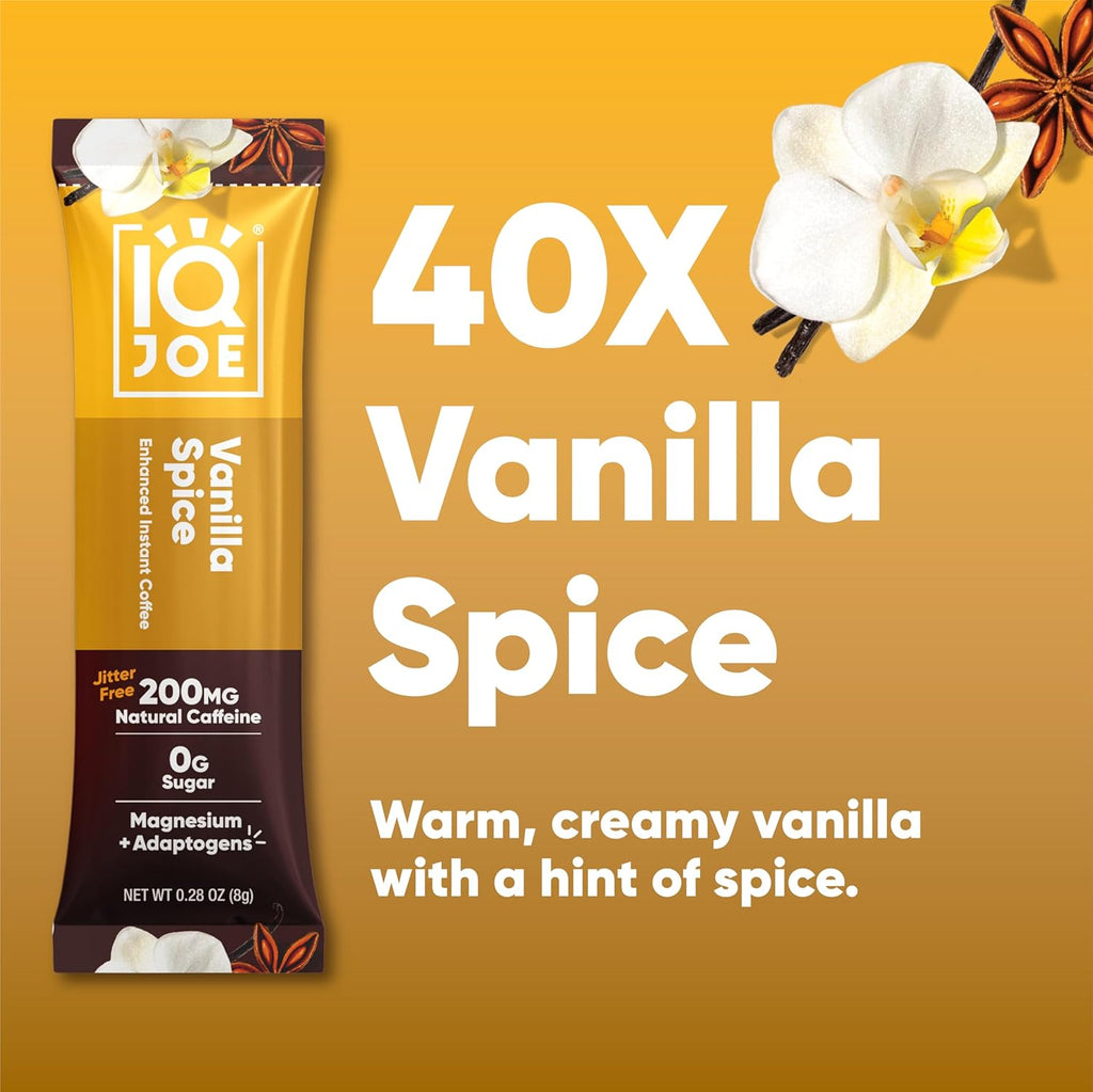 IQJOE Mushroom Coffee Packets (40 Servings) Lion’s Mane, Magtein Magnesium, Antioxidants, Adaptogens - Vanilla Spice - Instant Coffee for Focus, Clarity, Mood, Energy Boost - Sugar Free, Keto, Vegan