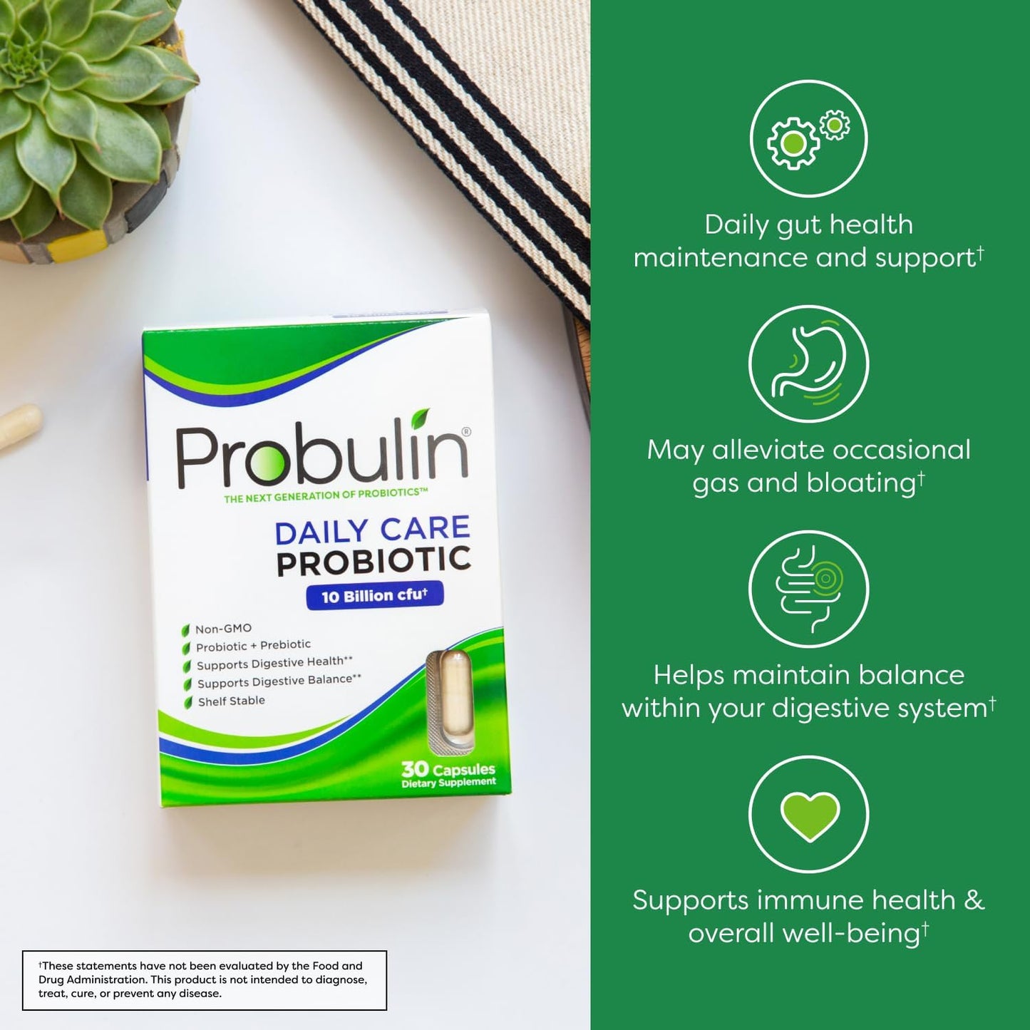Probulin Daily Care Probiotic Supplement, Digestive, Gut, and Immune Health Support Capsules for Men and Women, 10 Billion CFU, Vegan, 60 Count Box
