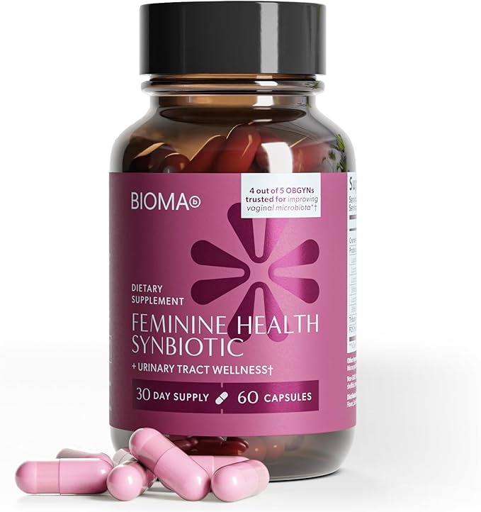 BIOMA Feminine Health Synbiotic - Women's Health Supplement for Healthy Vaginal pH, Urinary Tract & Digestive Support - with Probiotics, Cranberry & Tributyrin - 60 Capsules (30-Day Supply)